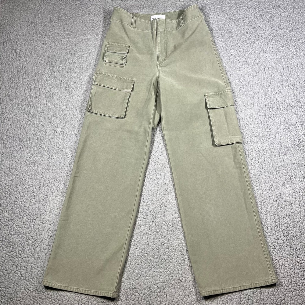 TNA Aritzia Cargo Pants Women Green High Rise Wide Leg Size 6 116768 Utility